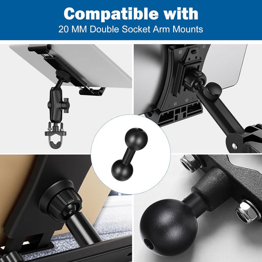 20mm to 20mm Ball Mount Arm, Black Aluminum Alloy Ball Adapter Double Balls Mount Extension Connector for V1258-DP02-B-1030