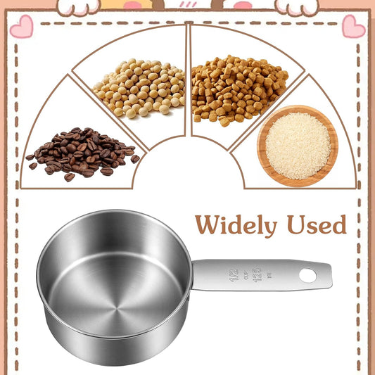 2 Pcs 1/2 Cup Dog Food Scoop, 1/2 Cup Measuring Scoop, 125 ml Stainless Steel Half Cups Dog Food Measuring V1258-DP02-B-1031