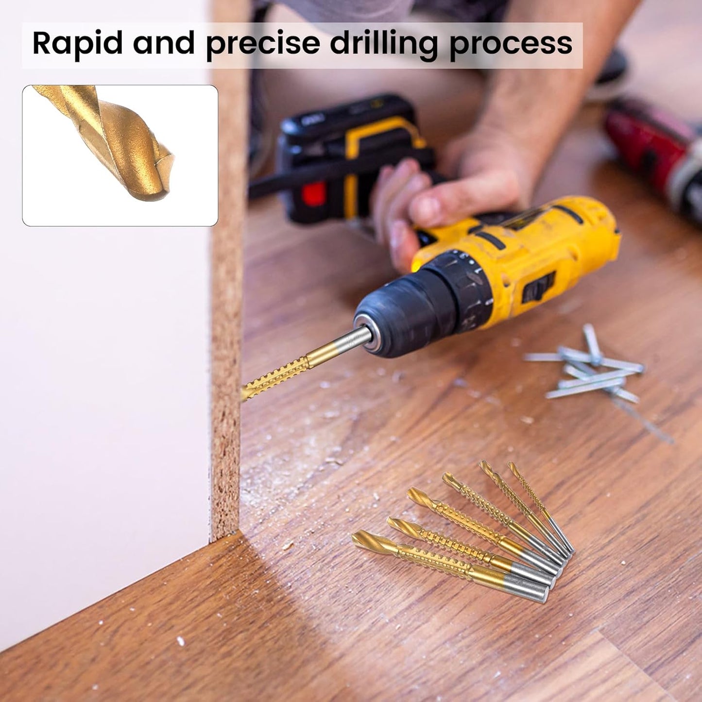 6 Pack Titanium Drill Bit Set, 3-8mm Serrated Side Cutting Drill Bit, Titanium Serrated Cutting Bits, V1258-DP02-B-1032