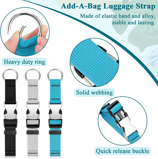 Amylove 3 Pcs Add a Bag Luggage Straps Gripper Heavy Duty Jacket Valises Strap for Travel Belt with Buckle V1258-DP02-B-1081