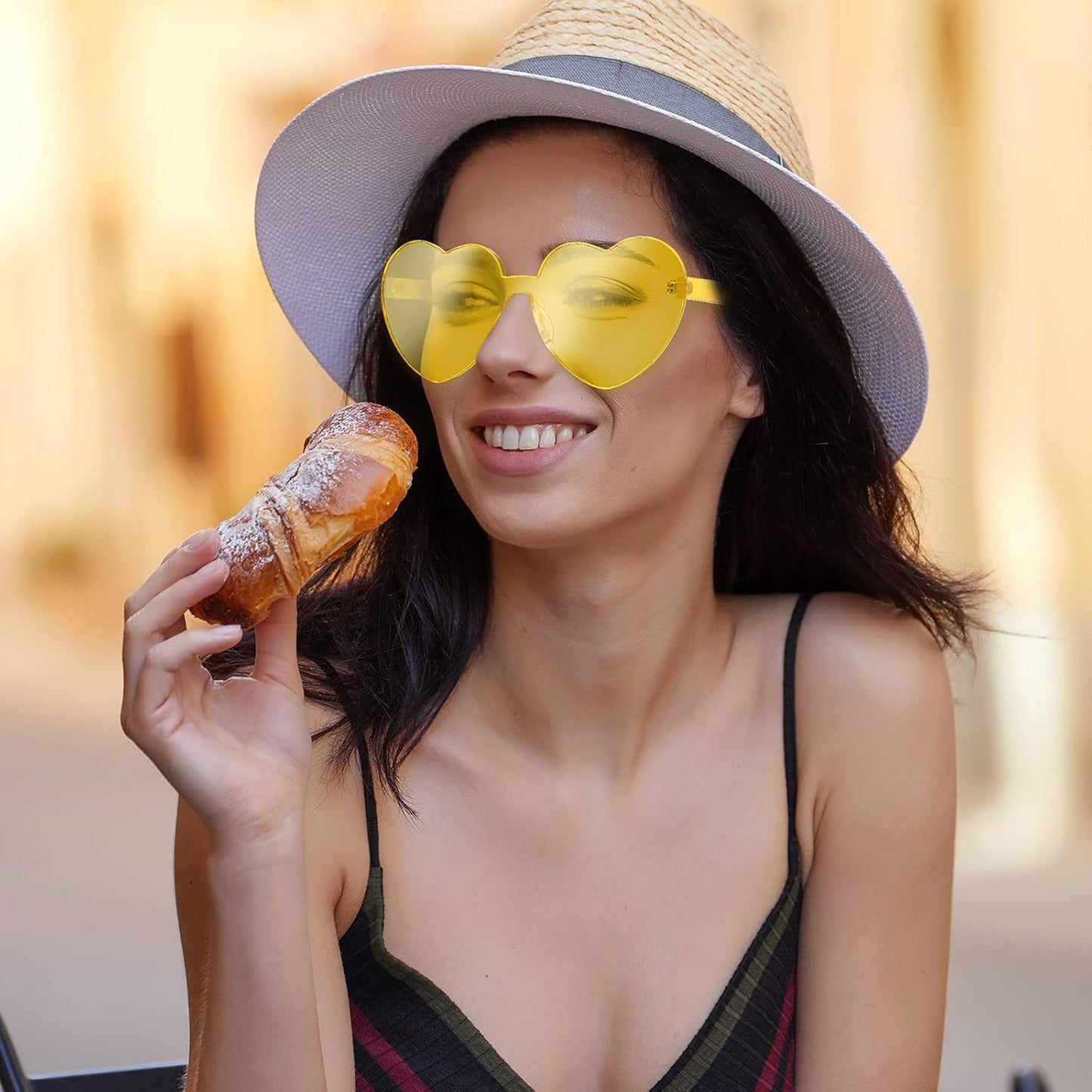 Maxdot 2 Pieces Heart Shape Rimless Sunglasses Transparent Candy Color Frameless Glasses Love Eyewear V1258-DP02-B-1112