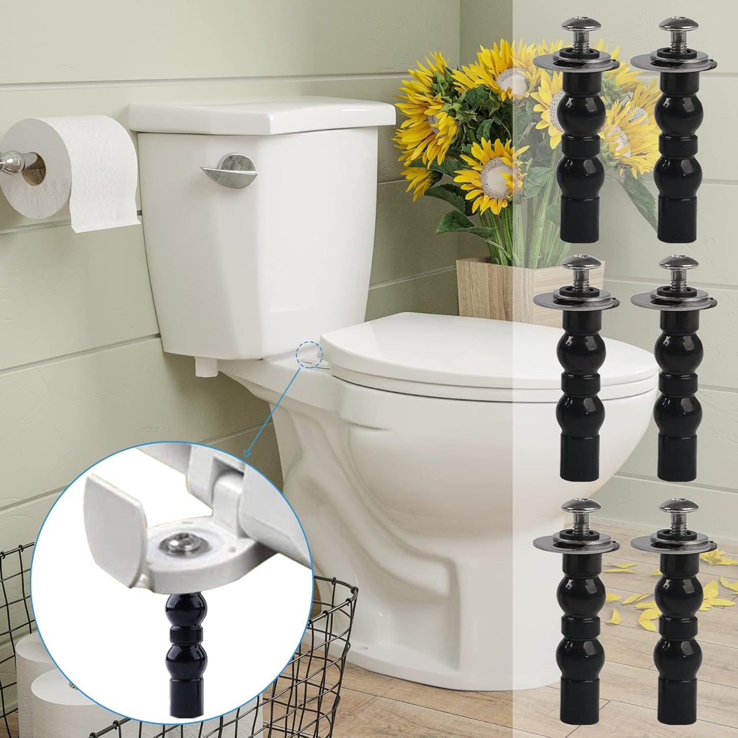 6 Pack Universal Toilet Seat Hinges Screw - Blind Hole Fixings Expanding Rubber Top Fix Nuts for Top Mounting V1258-DP02-B-1174