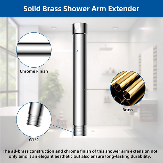 All Metal 6 Inch Shower head Extension, Solid Brass Shower Arm Extension shower Head Extender, Water Outlet V1258-DP02-B-1176
