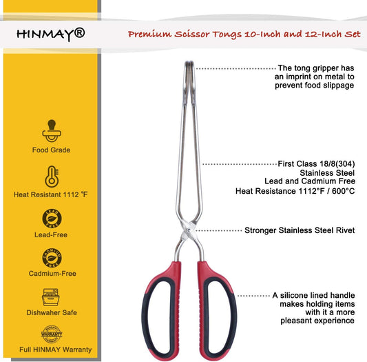 Stainless Steel Scissor Tongs 10-Inch and 12-Inch Set, Set of 2 V1258-DP02-B-1179
