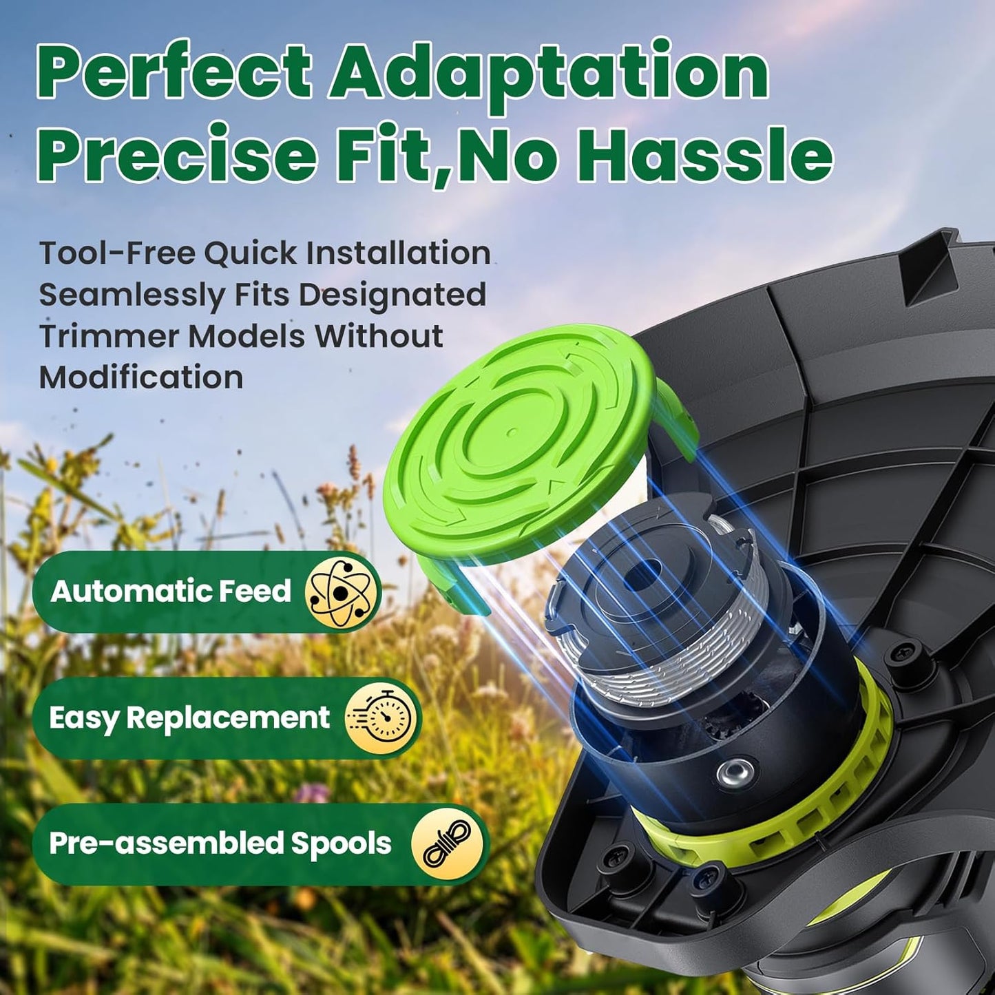 Trimmer String Spool Compatible with Greenworks, 0.065" 16Ft Single Line Auto-Feed String Trimmer Spools for V1258-DP02-B-1211