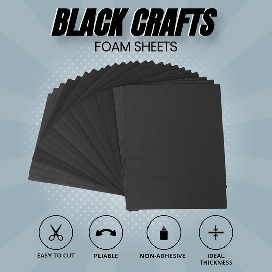 24 Ct Sheets Black EVA Cosplay Foam in 9" x 12'' Sheets; High Density Thick Foam 85 kg/m3, 2mm (1/12"); Great V1258-DP02-B-1220