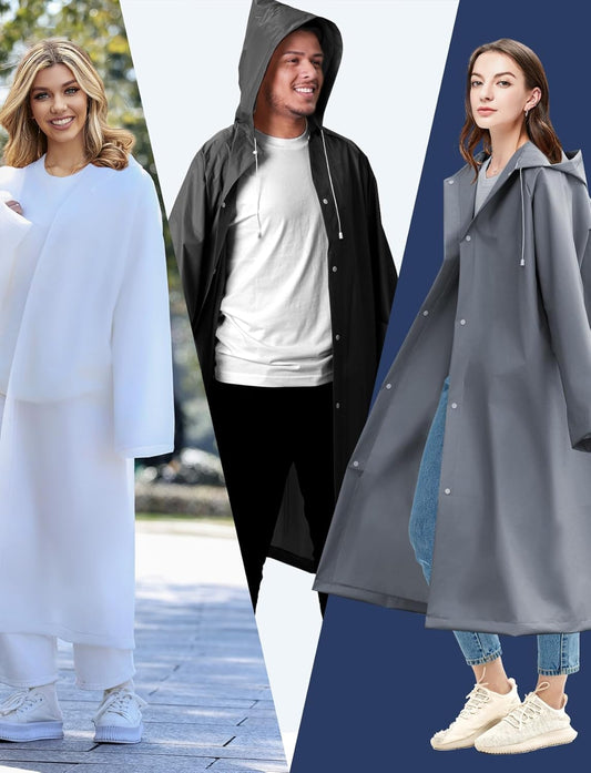Rain Ponchos for Adults Lightweight Reusable Raincoats for Men Women Emergency Rain Jacket with Hood 2 Pack V1258-DP02-B-1234