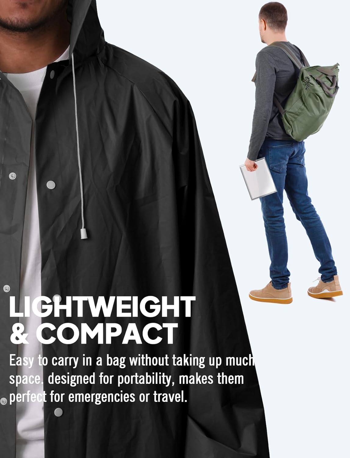 Rain Ponchos for Adults Lightweight Reusable Raincoats for Men Women Emergency Rain Jacket with Hood 2 Pack V1258-DP02-B-1234