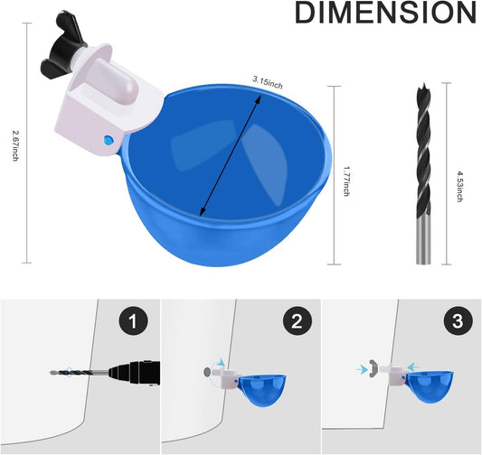 Professional Chicken Waterer Cups, 8 Packs Blue Large Chicken Water Feeder, Tee Fittings Poultry Waterer V1258-DP02-B-1240