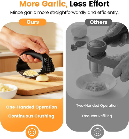 Garlic Press Rocker Set with Garlic Peeler & Cleaning Brush,Stainless Steel Garlic Mincer Crusher,Easy V1258-DP02-B-127