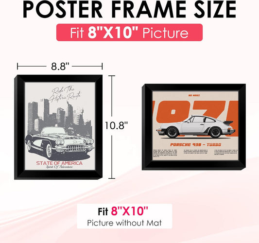 8x10 Picture Frame, Black Poster Frame with HD Plexiglass, Display Pictures 5x7 with Mat or 8x10 Without Mat, V1258-DP02-B-1280