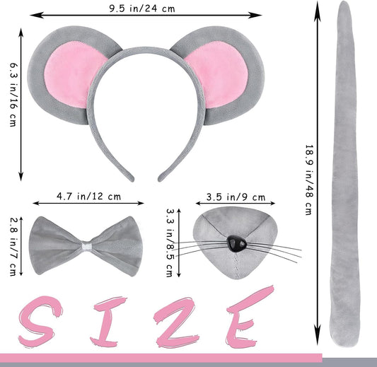 Mouse Costume Accessory Set,Rat Costume Set,Mouse Costume Set Includes Ear Headband,Tail,Nose,Bow Tie for V1258-DP02-B-1283