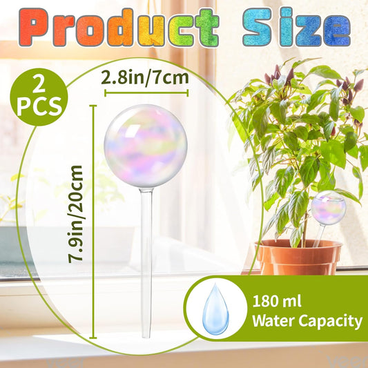 2 Pcs Iridescent Self Watering Globes,Rainbow Plant Watering Insert,Automatic Plant Waterer Glass Bulbs,Clear V1258-DP02-B-1290