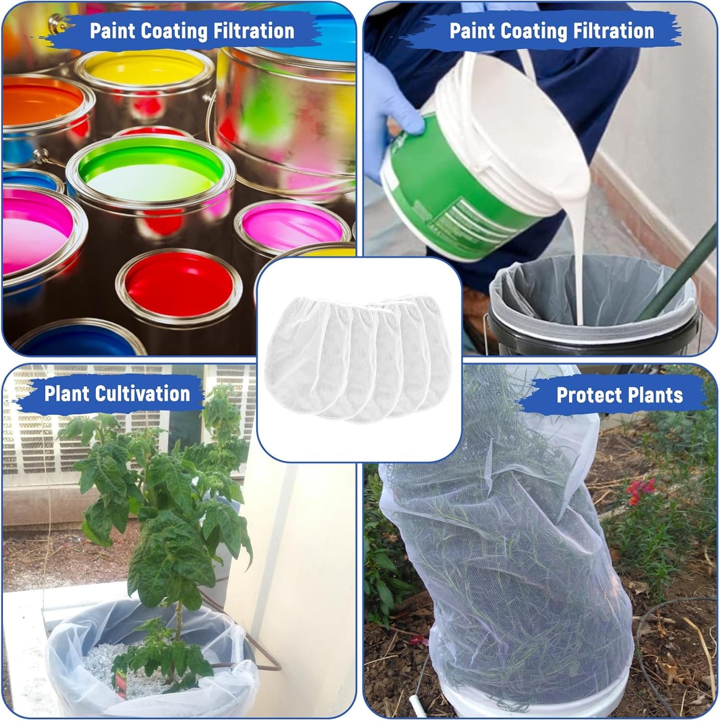 Paint Strainer Bag, 1 Gallon Paint Filter Strainer with Elastic Drawstring, Nylon Mesh Filter White Fine Mesh V1258-DP02-B-1338