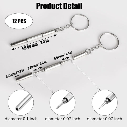 12 Pcs Keychain Eyeglass Screwdriver 3 in 1 Screwdriver Key Steel Eyeglass Screwdriver Eyeglass Screwdriver V1258-DP02-B-1343