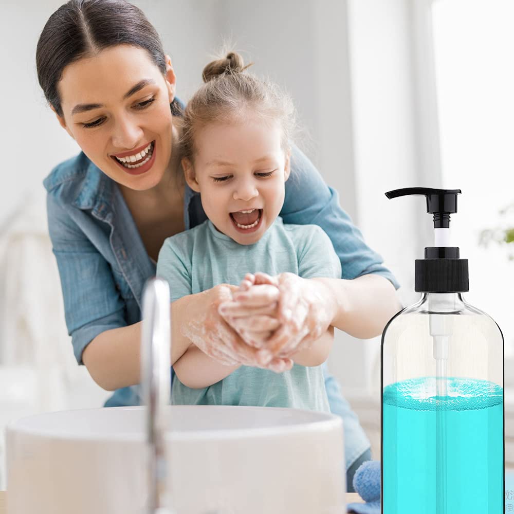 Empty Plastic Pump Bottles Dispenser 4 Pack 16oz/500ml Portable Clear BPA-Free Cylinder Shampoo Loti Hand V1258-DP02-B-1356