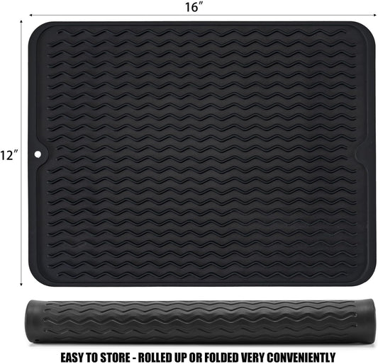 Silice Dish Drying Mat, N-Slip Easy Clean Sink Mat Large Heat-resistant Dish Drainer Mat for Kitchen Counter, V1258-DP02-B-1374