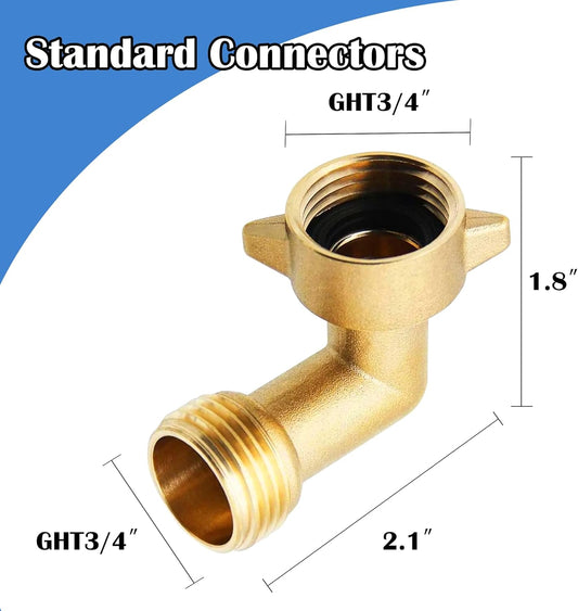 2 Pack 90 Degree Garden Hose Elbow Connectors, 3/4" Brass Hose Elbow with 2 Washers, Hose Adapter for RV V1258-DP02-B-140