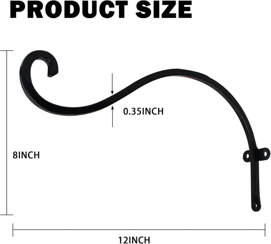 2 Pack Plant Hanger Outdoor, 12 Inch Heavy-Duty Hanging Plant Hook for Outside Basket, Black Metal Wall Mount V1258-DP02-B-144
