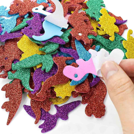 Petluno 160 Pieces Glitter Dinosaur Foam Stickers Self Adhesive for Craft DIY Self-Adhesive Shapes Sticker V1258-DP02-B-1445