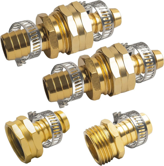 Hose Repair Connectors with Claps, 5/8" Aluminum Garden Hose Repair Kit, Female and Male Hose Connectors & V1258-DP02-B-145