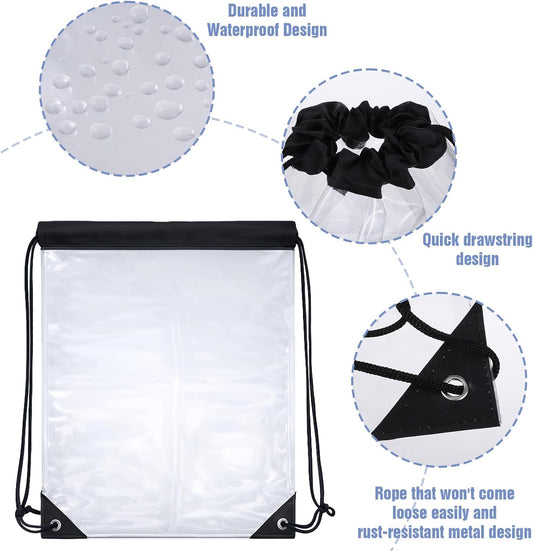 2 Pcs Clear Backpack for Stadium Events, Waterproof PVC Drawstring See Through Bag for Men and Women, Ideal V1258-DP02-B-1464