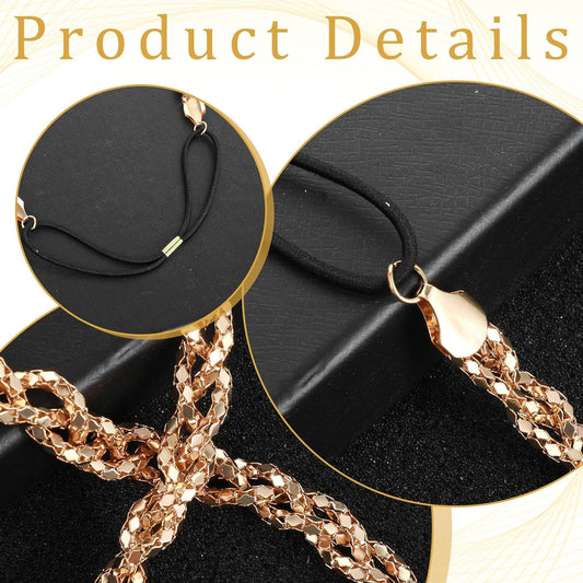 Xindojuz Gold Elastic Rhinestone Headband, 19" Adjustable 70s Headband Sparkly Crystal Disco Braid Headpiece V1258-DP02-B-1465