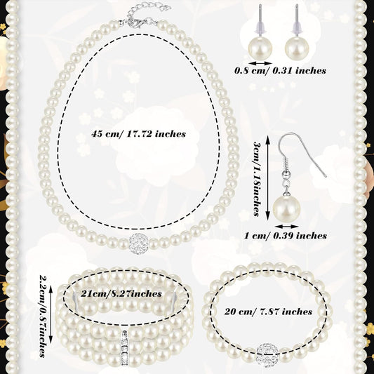 Glenmal Pearl Rhinestone Jewelry Set for Women Pearl Necklace Bracelet Earrings for Wedding Birthday Bridal V1258-DP02-B-1505