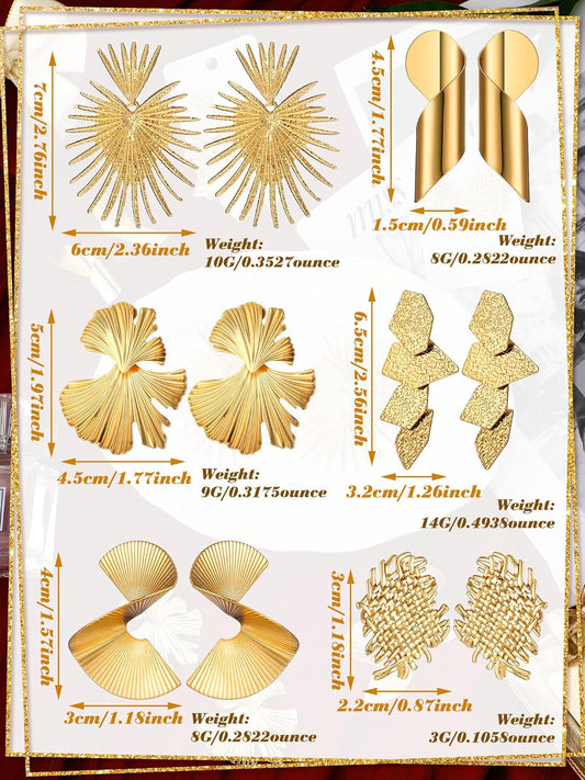 Glenmal 6 Pair Gold Statement Earrings for Women Large Gold Geometric Earrings Woven Twisted Leaf Earring V1258-DP02-B-1506
