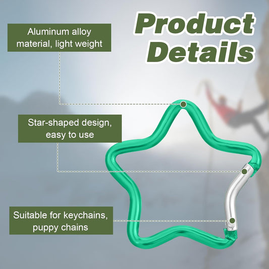 Xindojuz 10 PCS Aluminum Star Shape Carabiner Clip, Multicolor Spring Snap Hook Star Shaped Carabiner Keyring V1258-DP02-B-1523