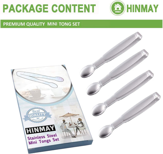 5" Mini Serving Tongs Set, Tiny Stainless Steel Small Tongs for Appetizers, Tea Party, Coffee Bar, Desserts, V1258-DP02-B-1560