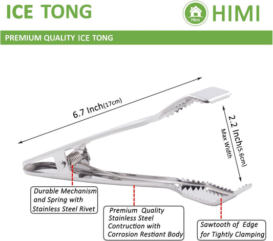 Ice Tongs for Ice Bucket 6-3/4 Inch - Premium 18/8 Stainless Steel Ice Tongs with Teeth for Ice Sugar Cubes V1258-DP02-B-1564