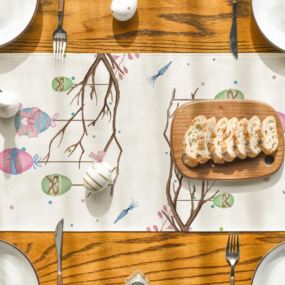 Buffalo Plaid Bunny Egg Carrot Easter Table Runner, Seasonal Spring Kitchen Dining Table Decoration for Home V1258-DP02-B-1579