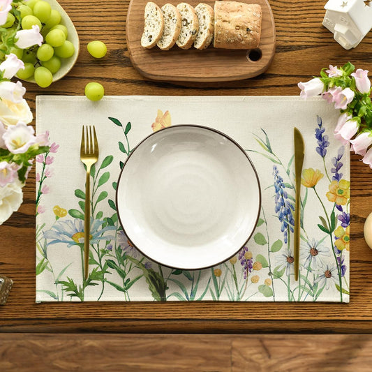 Daisy Eucalyptus Lavender Floral Leaves Spring Placemats Set of 4,12x18 Inch Seasonal Table Mats for Party V1258-DP02-B-1615