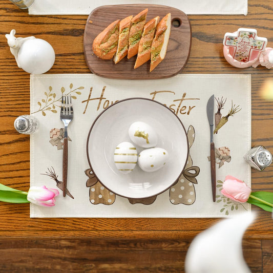 Carrots Rabbit Bunny Happy Easter Placemats for Dining Table, 12 x 18 Inch Spring Seasonal Holiday Decoration V1258-DP02-B-1617