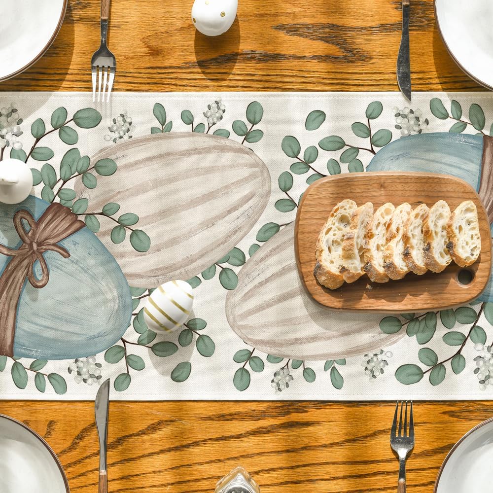 Eucalyptus Egg Easter Table Runner, Spring Kitchen Dining Table Decor for Indoor Outdoor Home Party Decor V1258-DP02-B-1620