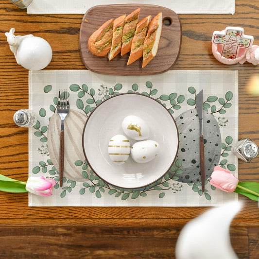 Eucalyptus Eggs Easter Placemats Set of 4, 12x18 Inch Spring Seasonal Table Mats for Party Kitchen Dining V1258-DP02-B-1640