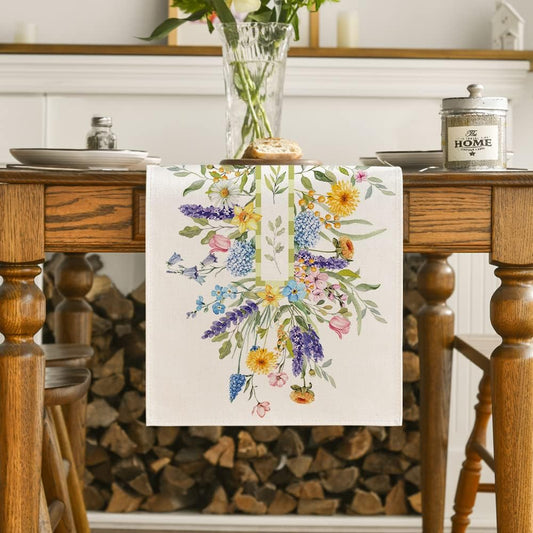 Bloom Flowers Florals Lavender Summer Table Runner, Seasonal Spring Holiday Kitchen Dining Table Decoration V1258-DP02-B-1644