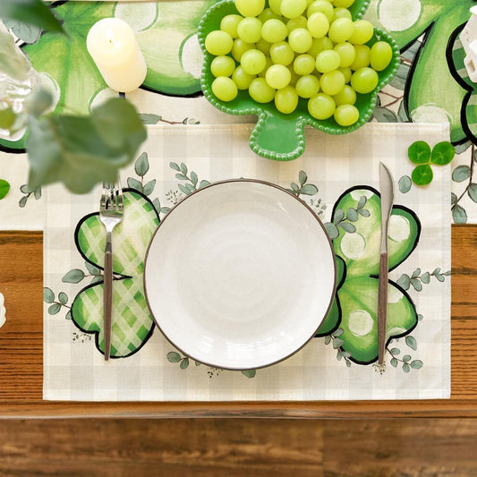 Bufflao Plaid Shamrock St. Patrick's Day Placemats Set of 4, 12x18 Inch Seasonal Spring Table Mats for Party V1258-DP02-B-1659