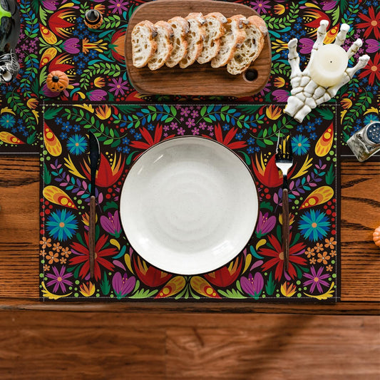 Mexican Cinco De Mayo Placemats for Dining Table, 12 x 18 Inch Floral Fiesta Dia De Los Muertos Decoration V1258-DP02-B-1660