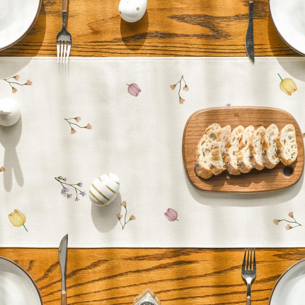 Bow Bunny Eggs Happy Easter Table Runner,Seasonal Spring Flowers Carrots Kitchen Dining Table Decoration for V1258-DP02-B-1664