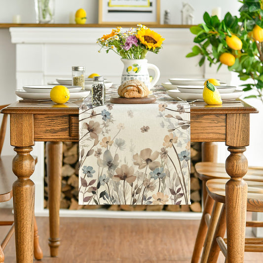 Brown Poppy Flowers Floral Blossom Summer Table Runner, Fall Kitchen Dining Table Decoration for Home Party V1258-DP02-B-1672