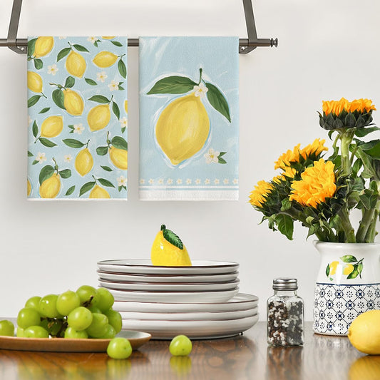 Lemon Flower Summer Kitchen Towels Dish Towels, 18x26 Inch Seasonal Summer Decoration Hand Towels Set of 2 V1258-DP02-B-1675