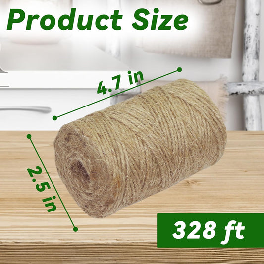 4 Pack Natural Jute Twine String (328 ft Each), 3-Ply Durable Brown Craft Twine for Gardening, Gift Wrapping, V1258-DP02-B-169