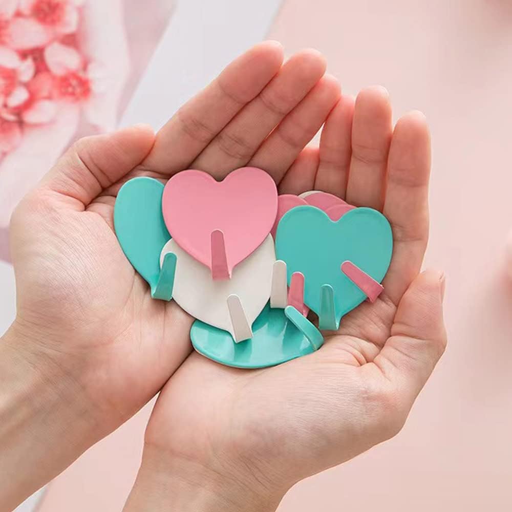 6 Pack Heart Shaped Decorative Wall Hooks, Stainless Steel Strong Adhesive Wall Hook for Home Kitchen V1258-DP02-B-1709