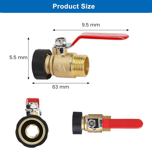 Garden Hose Shut Off Valve, 3/4" GHT Water Hose Shut Turn Off Valve, Heavy Duty Brass Valve Garden Hose Ball V1258-DP02-B-171