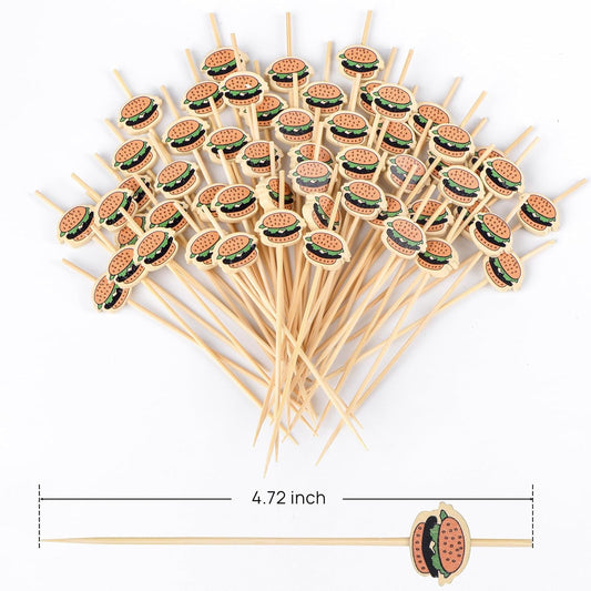 100 Pack Food Toothpicks for Appetizers, 4.7 Inch Bamboo Cocktail Picks Skewers Fruit Sticks, Fancy V1258-DP02-B-1716