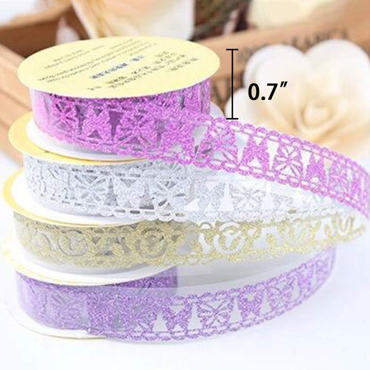 Decorative Washi Tape Set - 6Rolls Glitter Lace Washi Tape for Card Making Supplies, Scrapbook Craft V1258-DP02-B-1748