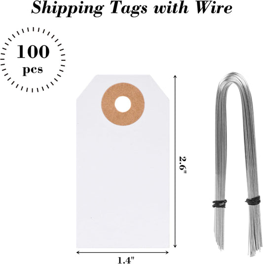 Blank Pricing Tags with Wire, 100 PCS Manila Shipping Tags 2 3/4" x 1 3/8", Blank Wire Labels for Garage V1258-DP02-B-1764