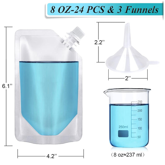 24 Pcs Plastic Flasks, 8 Oz Concealable and Reusable Drink Pouches, Leak-Proof Food Grade Plastic for Travel V1258-DP02-B-1778